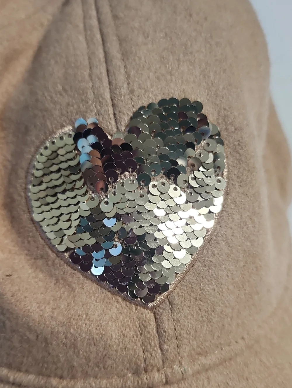 Gap Beige Sequin Heart Wool Kids Baseball Cap, L/XL